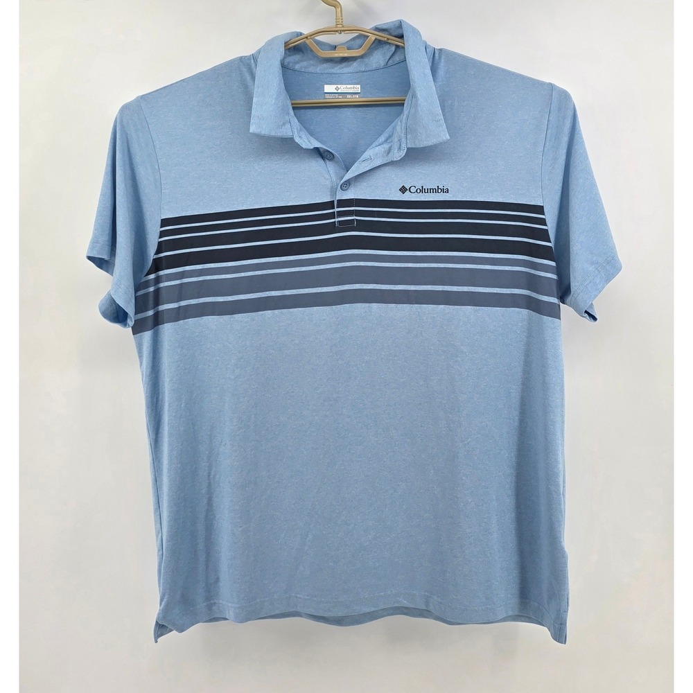 Columbia Mens Size XXL‎ Polo Shirt Omni Wick Blue Striped AO2215 Hiking Golf
